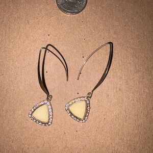 Gold-Tone Triangle Drop Earrings with Cream Center and Iridescent Crystals